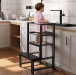 Kids Step Stool for Kitchen, Height Adjustable Toddler Tower with Safety Rail, Steel and Wood Toddler Kitchen Stool Helper Kids, Learning Tower, Nursery Helper Stand Stool