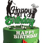 Golf Happy Birthday Cake Topper Black Green Golf Ball Player Cake Decorations Sport Themed Bday Party Supplies for Boys Girls Man