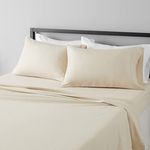 Amazon Basics Lightweight Super Soft Easy Care Microfiber 4-Piece Bed Sheet Set with 14-Inch Deep Pockets, Full, Beige, Solid