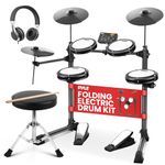 PYLE Electronic Drum Set- w/ 180 Sound Styles, 7pc Drum Kit w/ 4 Pads, 3 Cymbals, 2 Foot Pedals, Throne, Headphones, Sticks, AUX, Headphones, USB MIDI