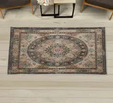 Ambesonne Oriental Boho Decorative Rug, Classic Design of Flowering Print Motifs Psychedelic Vibe Ethno, Quality Carpet for Bedroom Dorm and Living Room, 2' 2" x 3' 7", Pastel Brown Dark Teal