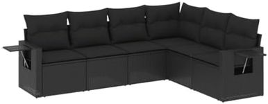 vidaXL 6 Piece Garden Sofa Set with Cushions Black Poly Rattan