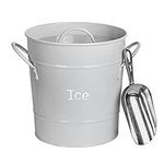 Harbour Housewares Industrial Ice Bucket with Scoop - Vintage Style Double Walled Steel Champagne Cooler - Grey