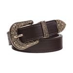 JK Home Retro Floral Carved Metal Buckle Cowgirl Belt, 28mm Wide PU Leather Western Vintage Hollow Out Flower Buckle Cowboy Belt Adjustable Unisex Waistband for Jeans Pants Dresses Gold Coffee