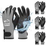 toolant 100% Waterproof Gloves Bulk Pack, 3 Pairs, Winter Work Gloves for Extreme Cold, Touchsreen, Warm Gloves for Freezer, Fishing and Gardening, With Grip, Grey, X-Large