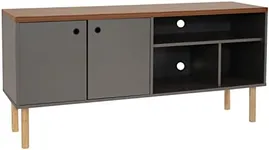 Sunnydaze Mid-Century Modern TV Stand for 55-Inch TV - Entertainment Stand for Living Room, Den, or Family Room - TV Media Console with Side Storage Cabinet and Shelves - Gray