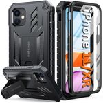 FNTCASE for iPhone 11 Phone Case: for iPhone XR case with Kickstand Shockproof Military Grade Protective Cover - Dual Layer Full Protection Matte Textured Drop Proof - 6.1 Inch Black