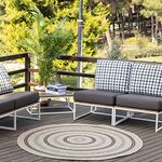 Surya Indoor Outdoor Rug - Durable Round Area Rugs Living Room, Kitchen, Garden, Patio - Natural, Scandi Rugs, UV Weather and Stain Resistant - Porto Large Circle Rug 160cm, Beige, Black, Grey Rug