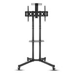 Techzere Adjustable Height Movable Metal TV Trolley/Stand/Mount with Wheels for 32”-75” TVs, Black