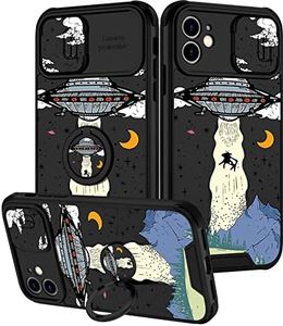 Goocrux (2in1 for iPhone 11 Case UFO for Women Girls Cute Aliens Phone Cover Cool Universe Design with Slide Camera Cover+Ring Holder Fashion Boys Teens Cases for iPhone 11 6.1''
