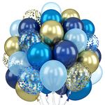 Blue and Gold Balloons, 60Pcs 12Inch Navy Pearl Blue Party Balloons with Metallic Gold Blue Helium Balloon Blue Gold Confetti Latex Balloons Set for Baby Shower Boys Birthday Christening Decorations