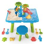 Water Table for Children, 2-in-1 Sand and Water Table for Toddlers, Water Showers Pond Toy with Beach Molds & Chairs, Activity Sensory Play Water Table, Summer Gift for Kids Age 3-6+