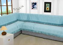 Fashion Throw FauXFur Sofa Cover, For Living Room, Sofa Slipcovers, Furniture Cover (Turquoise With Frill, L-Shape (3+2) + Back)