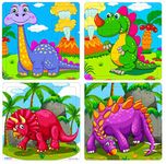 Fiddly's Wood Jigsaw Puzzles for Kids & Children - 9 Pieces (Dinos Pack of 4) Age 3+