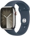 Apple Watch Series 9 [GPS + Cellular 45mm] Smartwatch with Silver Stainless Steel Case with Storm Blue Sport Band M/L. Fitness Tracker, Blood Oxygen & ECG Apps, Always-On Retina Display