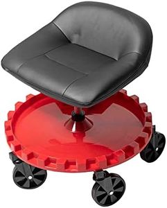 Traxion 2-230 Monster Rolling Padded Mechanic Stool Seat Garage Shop Roller Work Chair with Wheels and Tool Tray, Heavy-Duty 400-lb Capacity, All-Terrain 5" Casters, Black Red