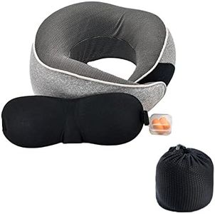 Frafuo Travel Pillow-Memory Foam Neck Pillow with 360° Head Support-Comfortable Airplane Travel Neck Pillow with Storage Bag-Lightweight Neck Pillow for Sleeping,Car,Train,Bus and Home Use(Light Grey)