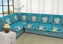 SAWNA HOMES Velvet L Shape Sofa Covers Set - Premium 6 Seater Sofa Slip Protector Covers for Living Room Decor - Exclusive Royal Look Heavy Fabric Slip Protector for Long Couch, Sky Blue - Pack of 6