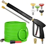 YAMATIC Pressure Washer Hose and Gun, 50 FT Flexible Hose with Stainless Steel Extension Power Washer Wand, 3/8" Swivel Quick Connect & M22-14mm Adapter Replacement for Ryobi Simpson Honda (Green)