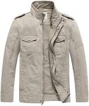 WenVen Men's Casual Washed Cotton Military Jacket (Desert Sand, L)