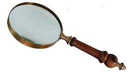 DECONOOR 10X Handheld Magnifying Glass Antique Wooden Handle Magnifier Glass for Reading Book, Inspection, Brown