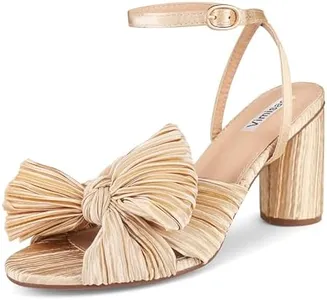 VIMISAOI Womens High Block Chunky Heel Sandals Fashion Open Toe Ankle Buckle Strap Pleated Bow Heel Sandals Wedding Dress Shoes Pumps