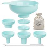 Pisol Wide Mouth Versatile Funnel, Canning Funnels for Kitchen Use, Food Grade Plastic Cooking Funnel Set with 4 Size Spouts and 2 Strainers for Filling Different Bottles and Bags, Teal