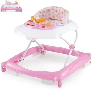 Maxmass 4 in 1 Baby Walker, Foldable Infant Activity Center with 3 Adjustable Heights, Removable Lights and Music Tray & Padded Seat Cushion, Toddler Push Along Walker for 6-14 Months (Pink)