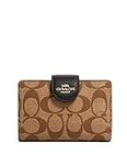 COACH Signature Medium Leather Corner Zip Wallet in Khaki-Black, Style C0082