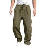 Ozmmyan Mens Casual Dungaree Pants Elastic Drawstring Cargo Pants Lightweight Relaxed Fit Cotton Workout Sweatpants Workwear Mens Joggers Pantalon De Survêtement Hommes Army Green