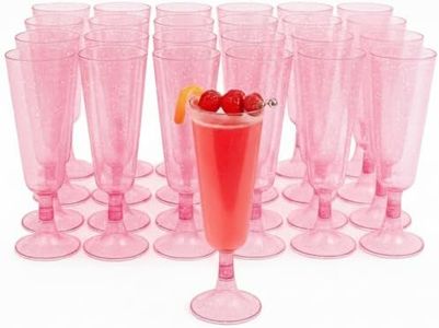MATANA 50 Flûtes à Champagne en Plastique Rose Réutilisables Premium avec Paillettes, 150ml - Verres à Champagne, Coupes de Champagne pour Mariages, Anniversaires & Fêtes