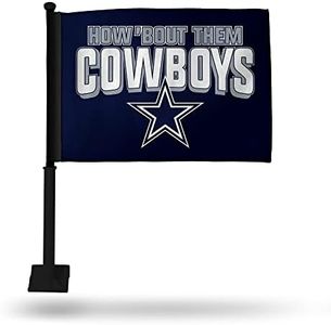 Rico Industries NFL Dallas Cowboys How Bout Them Cowboys Double Sided Car Flag W' Black Pole Double Sided Car Flag - 16" x 19" - Strong Pole That Hooks onto Car/Truck/Automobile