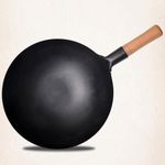 PAUL SONS Hospitality Wok Pan, Woks & Black Carbon Steel Stir Fry Pans, Gas, Cooktop, No Chemical Coated, Round Bottom Chinese Wok-Size 14Inch (Pack of 1Pc) (Black, 14")