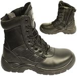 POWCOG Delta: Comfortable Black Leather Military Patrol Combat Boots with Sturdy Side Zip and Safety Steel Toe Cap - Size: 10 UK | 44 EUR