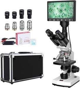 Microscope for Adults with 40X-2500X Magnification, Research-Grade Lab Trinocular Compound Microscope with 7'' LCD Screen, Thermostat Mechnical Stage, Built-in 5MP Camera for Lab School (White)