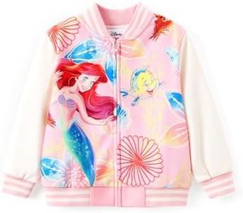 Disney Princess Toddler Girl Jacket Ariel Letterman Varsity Bomber Jacket, Trendy Tie-dye Print Lightweight Zip Up Jacket, Sweatshirt 3T