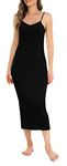 Vlazom Women's Nightdresses, Long Slip Dress for Ladies Soft Full Slip Petticoat Spaghetti Strap Chemises V Neck Nightgown Black,S