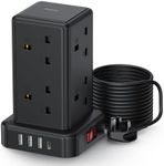 Tower Extension lead 5M, 13A Surge Protection Extension lead with Switch, 8 AC Outlets & 4 USB Ports Plug Extension Socket, Extension Cable 5M Mini Power Strip for Office, Home, Kitchen