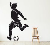 Decor Villa PVC Vinyl Kick The Football Wall Sticker Decal for Kids Room Bedroom Hall, Size - 58 CM X 106 CM, Black