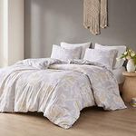 Smart Design Reversible 100% Cotton Sateen Breathable Duvet Cover Modern All Season Bedding Set with Pillow Case (No Insert) Tanet, Floral Grey (90" x 90")