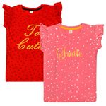 fasla Girls Pack of 2 Cotton Half Sleeve Red, Pink Color 10-11 year T-Shirt with Jhalar and Print. (JHALARPRINT-TSHIRT-10-11)