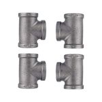 1" Tee Fitting, PIPE DECOR Black Malleable Iron Fittings Fit Standard One Inch Pipes, Nipples and Fittings, Build Vintage DIY Furniture, 4 Pack