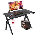 BestOffice Gamer Workstation with Cup Holder, Headphone Hook, Blue, Carbon Fibre, 47