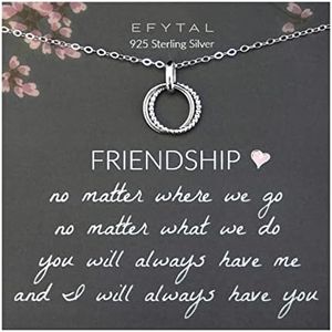 EFYTAL Friend Gifts for Women, Sterling Silver Studded Interlocking Circles Friendship Necklace, Best Friend Necklaces, Gifts for Friends Female, Bridesmaid Gift Ideas, Birthday Gifts for Women, 18