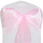 Time to Sparkle Pack of 10 Organza Sashes 22x280cm Wider Sash Fuller Bows Chair Cover Bows Sash for Wedding Party Birthday Decoration - Baby Pink