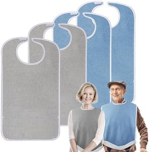 Pozico Adult Bibs for Eating - 4-Pack Adult Bibs Washable, Waterproof Clothing Protectors for Women, Men & Elderly with Debris Trap