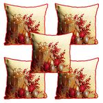 MUKESH HANDICRAFTS Merry Christmas Cushion Cover in Jute Fabric (Multicolour, 16X16 Inches) Set of 5