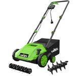 SOYUS Electric Dethatcher and Scarifier with 30L Collection Bag, 13-Inch 12 Amp 2-in-1 Corded Lawn Dethatcher with 4-Postion Depth Adjustment, Quick-Fold, Increases Lawn Health
