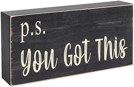 Esur Motivational Home Office Desk Black Decor - Farmhouse Wooden Box Sign Gift for Women - P.S. You Got This