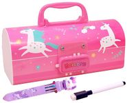 Toyshine Pencil Box With Code Lock Pen Case Large Capacity Multi-Layer Multi-Function Storage Bag Secret Compartment Pencil Box - Unicorn Pink - Plastic